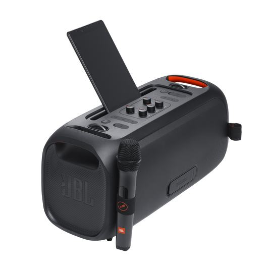 JBL PartyBox On-the-Go Essential - Black - Portable party speaker with built-in lights and wireless mic - Detailshot 4