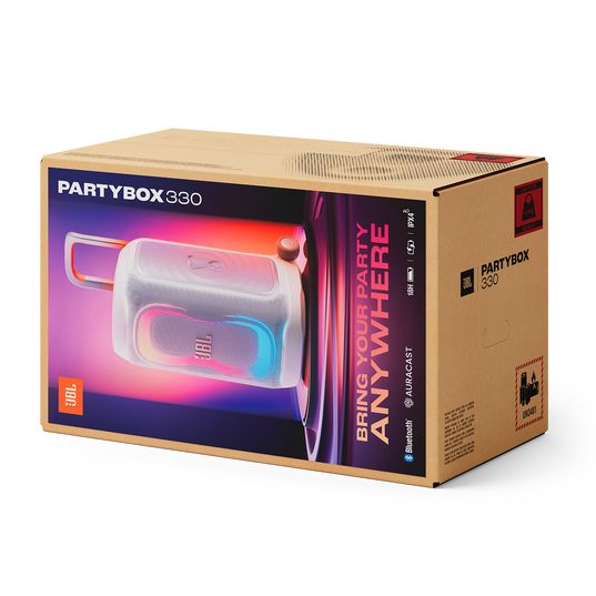JBL PartyBox 330 - White - Portable party speaker with JBL legendary sound, futuristic lighting, a telescopic handle and wide wheels. - Detailshot 9