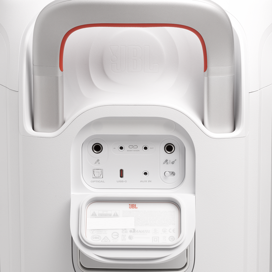 JBL PartyBox 330 - White - Portable party speaker with JBL legendary sound, futuristic lighting, a telescopic handle and wide wheels. - Detailshot 4